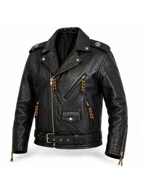 Vintage Wilsons Leather Motorcycle Jacket XL Thinsulate Beaded Zippers Belted